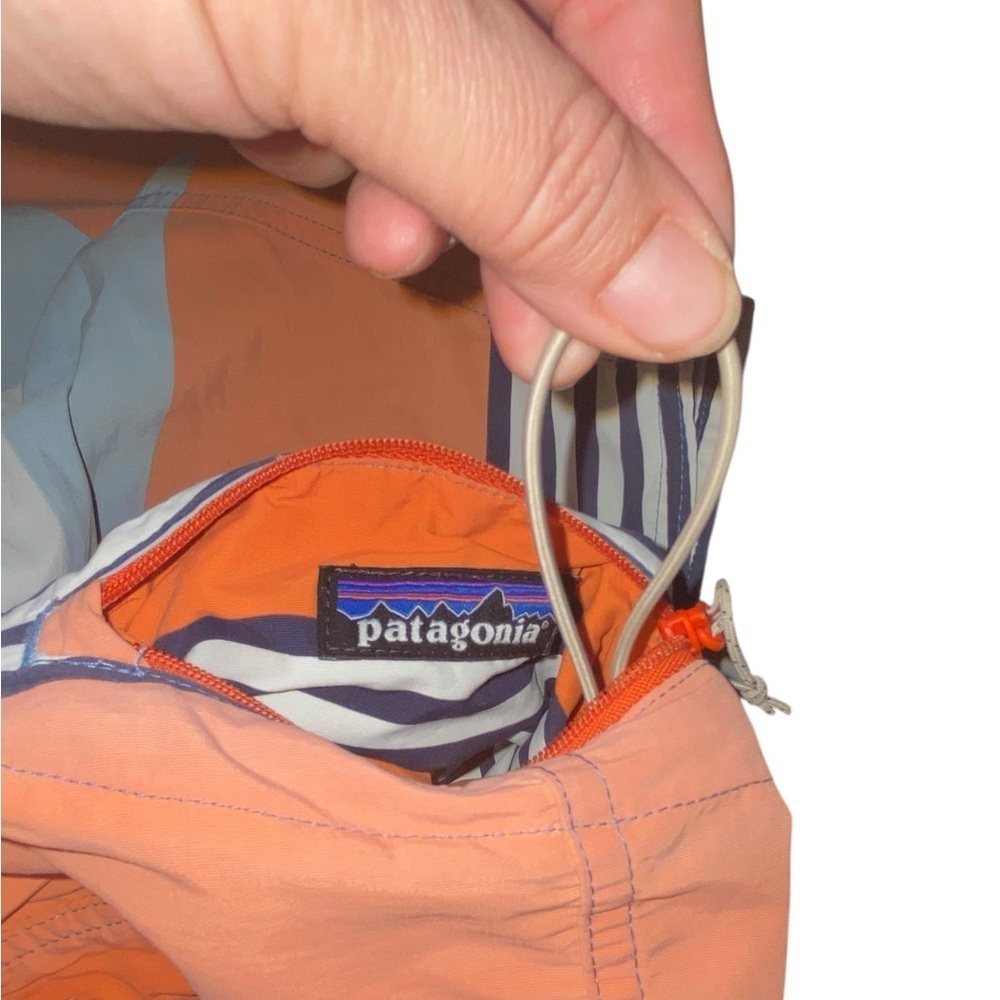 Patagonia Orange Blue Striped Board Shorts Swim Trunks Bathing suit Vacation - Picture 7 of 15